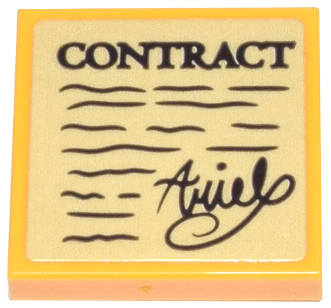 Tile 2 x 2 with Black Wavy Lines, 'CONTRACT' and Script 'Ariel' Pattern (Sticker) - Set 43213