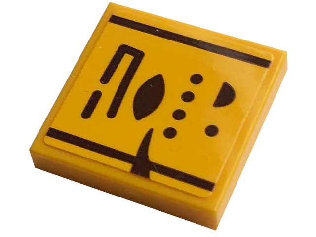 Tile 2 x 2 with Dark Brown Hieroglyphs, Lines and 5 Dots Pattern (Sticker) - Set 77013