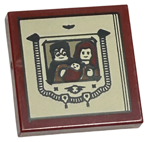 Tile 2 x 2 with Tan Scrapbook with Black Details and Family Portrait of Parents James and Lily Potter with Baby Harry Potter Pattern