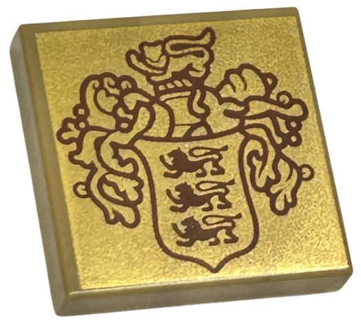 Tile 2 x 2 with Reddish Brown Disney Castle Crest on Gold Background Pattern