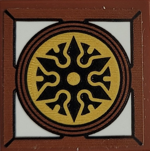 Tile 2 x 2 with Black Shuriken Throwing Star on Gold Background in Frame with White Corners Pattern (Sticker) - Set 71767