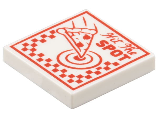 Tile 2 x 2 with Pizza Box with Red 'Hit The SPOT', Slice, Target, and Checkered Pattern