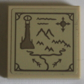 Tile 2 x 2 with Dark Tan Map with Tower (Barad-dûr), Mountains, Compass Rose and Text Pattern (Sticker) - Set 10316