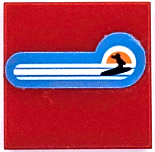 Tile 2 x 2 with White Stripes, Black Surfer Silhouette and Orange Sunset on Dark Azure Background Pattern (Sticker) - Set 10252