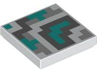 Tile 2 x 2 with Pixelated Dark Bluish Gray, Dark Turquoise and Light Bluish Gray Shapes and Squares Pattern (Minecraft Terracotta Tiles)
