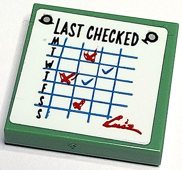 Tile 2 x 2 with Black 'LAST CHECKED', Dark Azure Grid and Check Marks, Red Crosses and Signature Pattern (Sticker) - Set 70430