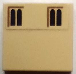 Tile 2 x 2 with Dark Brown Windows and Reddish Brown Lines Pattern (Sticker) - Set 71043