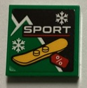 Tile 2 x 2 with White 'SPORT' and Snowflakes, Bright Light Orange Snowboard and Red Price Tag Pattern (Sticker) - Set 60380