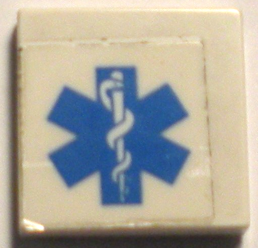Tile 2 x 2 with Blue EMT Star of Life on Clear Background Pattern (Sticker) - Set 7892