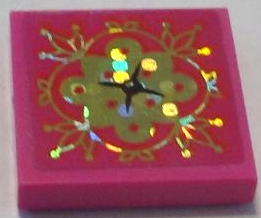 Tile 2 x 2 with Cushion with Holographic Gold Flower and Crowns and Black Button Pattern (Sticker) - Set 41161