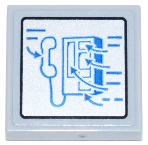 Tile 2 x 2 with Silver Panel with Blue Telephone Dialing Instructions Pattern (Sticker) - Set 21347