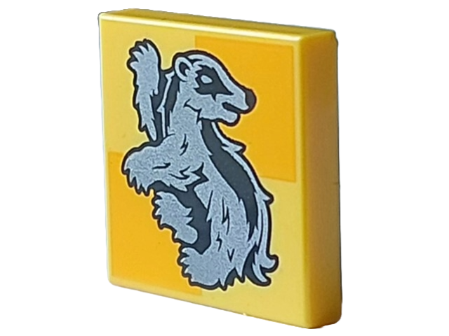 Tile 2 x 2 with Silver Hufflepuff Crest on Bright Light Orange Squares Pattern