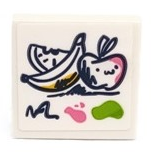 Tile 2 x 2 with Painting of Banana, Apple, Watermelon Slice with Paint Splotches and Signature Pattern (Sticker) - Set 41682