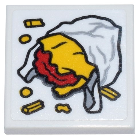Tile 2 x 2 with White Take Out Wrapper, Red and Yellow Junk Food (Shawarma) and French Fries Pattern (Sticker) - Set 76269