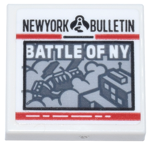 Tile 2 x 2 with Newspaper with Red Stripes, Black 'NEW YORK BULLETIN' and White 'BATTLE OF NY'  Pattern (Sticker) - Set 76269