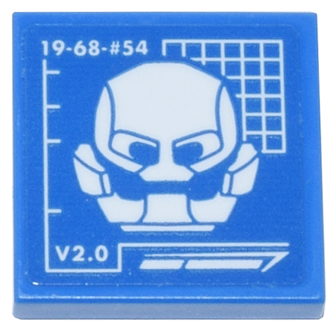 Tile 2 x 2 with Blueprint White Ultron Helmet and '19-68-#54' and 'V2.0' Pattern (Sticker) - Set 76269