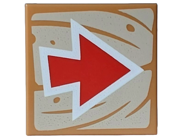Tile 2 x 2 with Red and White Arrow on Tan Wood Grain Background Pattern