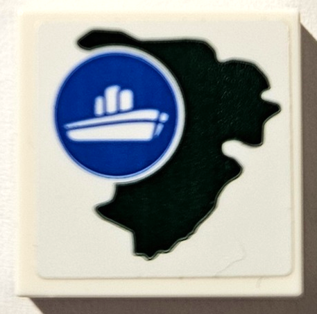 Tile 2 x 2 with Dark Green Island and Ship on Blue Circle Pattern (Sticker) - Set 76958