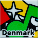Tile 2 x 2 with Green Musical Note, White Star and Black 'Denmark' Pattern