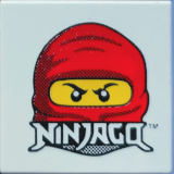 Tile 2 x 2 with Red and Yellow Kai Minifigure Head and 'NINJAGO' Pattern