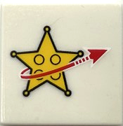 Tile 2 x 2 with Yellow Star Justice Badge and Red Arrow Pattern (Sticker) - Set 10191