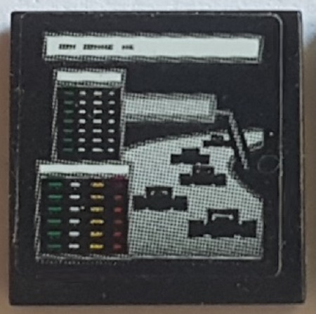 Tile 2 x 2 with Computer Screen with White, Green, Red and Yellow Lines in Windows and Formula 1 Race Cars Pattern (Sticker) - Set 75883