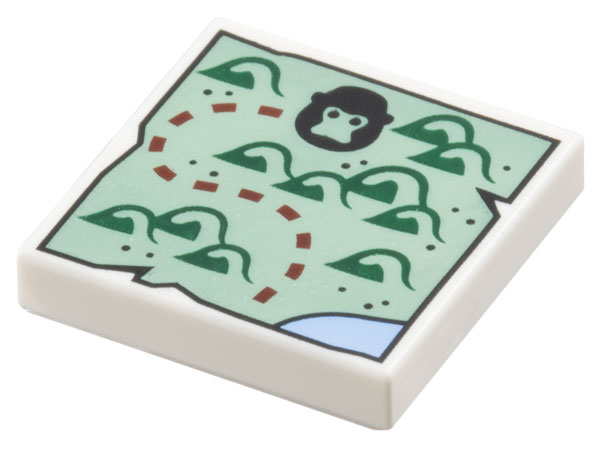 Tile 2 x 2 with Map with Sand Green Land, Dark Green Hills, Black Gorilla Head and Dark Red Dotted Line Pattern