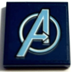 Tile 2 x 2 with Metallic Light Blue Avengers Logo on Dark Blue Background Pattern (Sticker) - Set 76131
