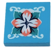 Tile 2 x 2 with Coral and White Flower with Dark Turquoise Leaves Pattern (Sticker) - Set 41412