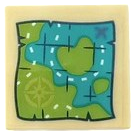 Tile 2 x 2 with Lime and Dark Turquoise Map with Compass and 'X' Pattern (Sticker) - Set 41410