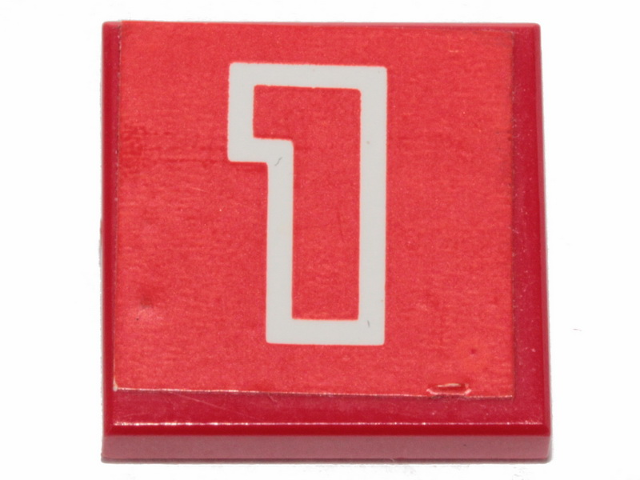 Tile 2 x 2 with Number 1 Red with White Outline on Red Background Pattern (Sticker) - Set 6382