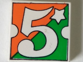 Tile 2 x 2 with Number  5 Fabuland Orange/Green Background Pattern