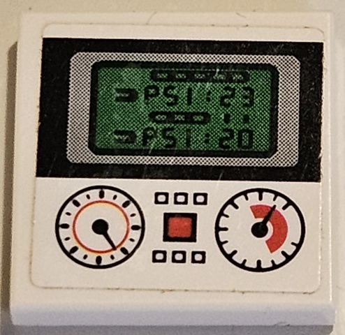 Tile 2 x 2 with Red and Black Gauges, Buttons, 'PSI:23' and 'PSI:20' on Screen Pattern (Sticker) - Set 75883