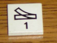 Tile 2 x 2 with Black Train Track Switch Point Right and Number 1 Pattern