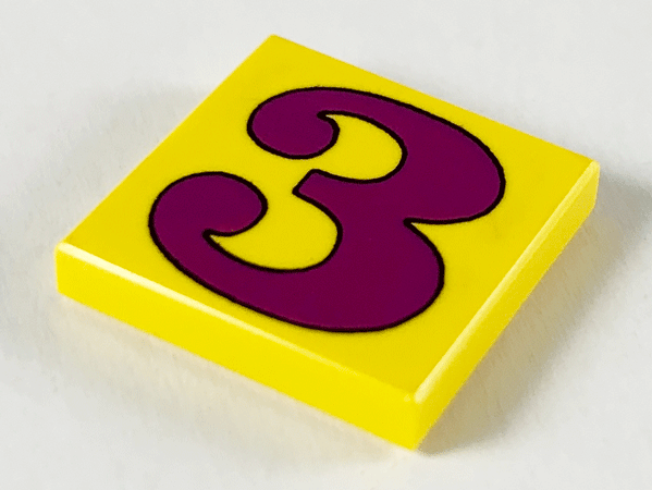 Tile 2 x 2 with Number  3 Purple Pattern