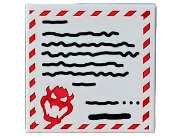 Tile 2 x 2 with Letter with Red Blocked Edge and Bowser Head, Black Scribbles and Dots Pattern