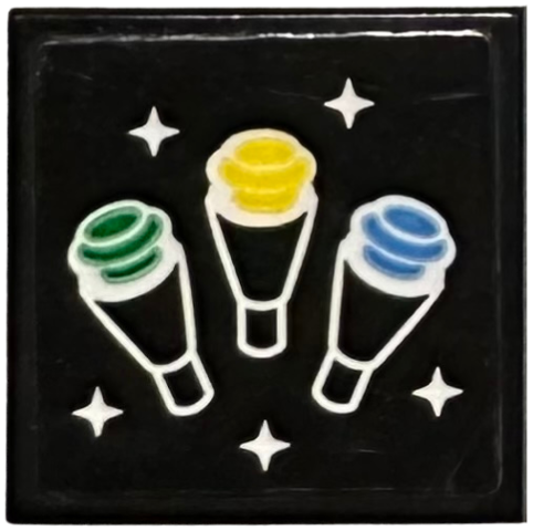 Tile 2 x 2 with 3 Green, Yellow and Blue Ice Cream Cones and White Sparkles Pattern (Sticker) - Set 31131
