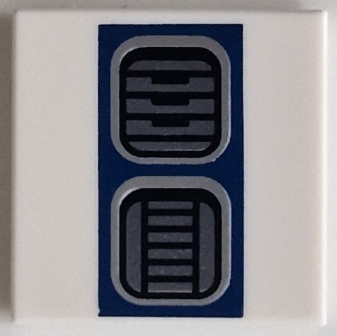 Tile 2 x 2 with Dark Silver SW R2-D2 Astromech Droid Vents on Dark Blue Rectangle Pattern