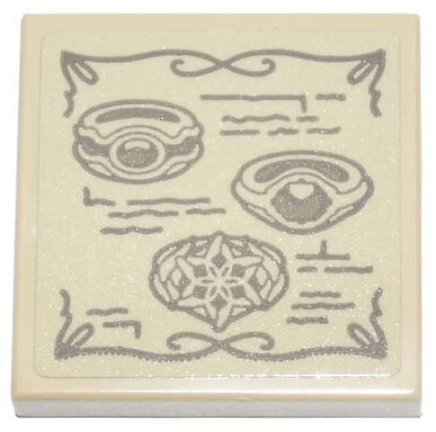 Tile 2 x 2 with 3 Dark Tan Rings, Scribbles, and Scrollwork Edges Pattern (Sticker) - Set 10333