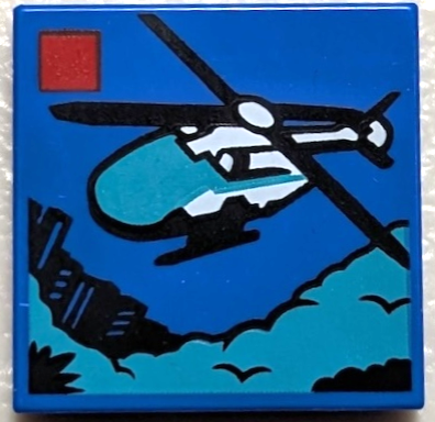 Tile 2 x 2 with LEGO City Set 60405 Emergency Rescue Helicopter Box Art Pattern