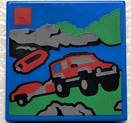 Tile 2 x 2 with LEGO City Set 60412 4x4 Fire Truck with Rescue Boat Box Art Pattern