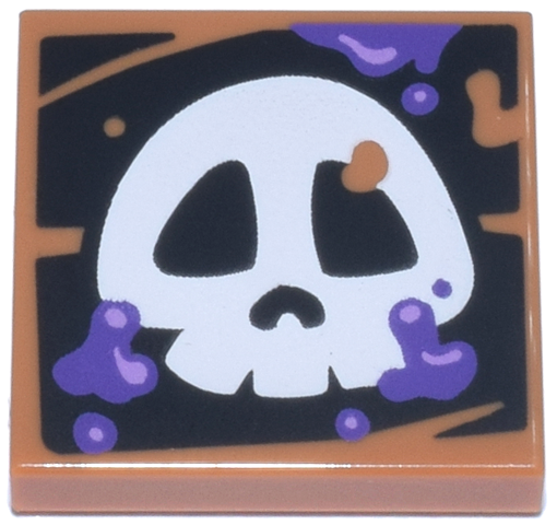Tile 2 x 2 with White Super Mario Skull and Dark Purple Poison Splotches on Black Background Pattern