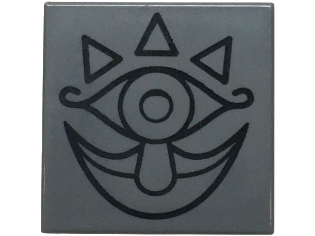 Tile 2 x 2 with Black Ornate Eye, Triangles, Teardrop Nose and Mouth Pattern (The Legend of Zelda Gossip Stone)