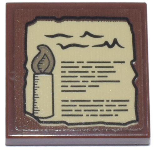 Tile 2 x 2 with Tan Parchment with Black Writing, Lines and Candle with Dark Tan Flame Pattern (Sticker) - Set 21341