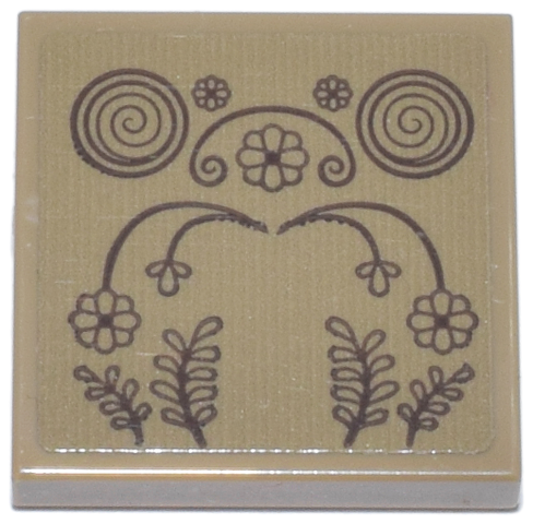 Tile 2 x 2 with Reddish Brown Spirals, Flowers and Leaves Pattern (Sticker) - Set 21341