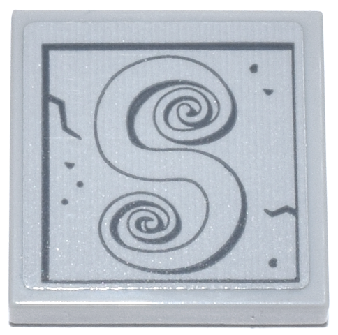 Tile 2 x 2 with Dark Bluish Gray Curly Letter S, Cracks and Square Outline Pattern (Sticker) - Set 21341