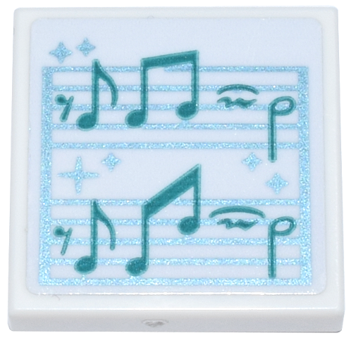 Tile 2 x 2 with Sheet Music with Dark Turquoise Notes and Metallic Light Blue Lines / Staves and Sparkles Pattern (Sticker) - Set 43244