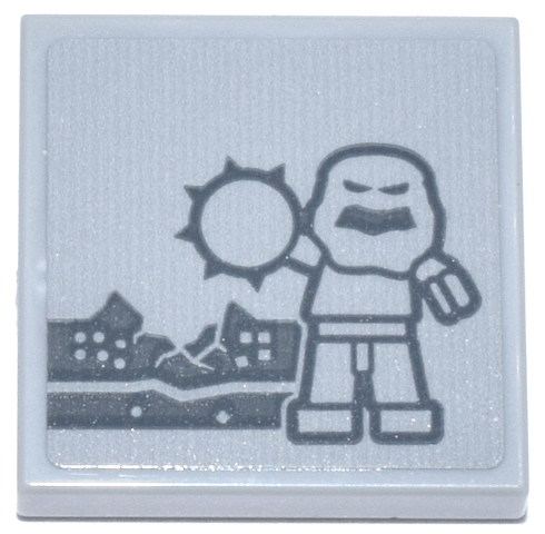 Tile 2 x 2 with Dark Bluish Gray Clayface Minifigure with Spiked Hand and Crushed Building Pattern (Sticker) - Set 76271