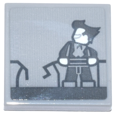 Tile 2 x 2 with Dark Bluish Gray The Joker Minifigure with Broken Handrail, White Head and Hands Pattern (Sticker) - Set 76271