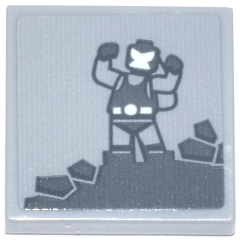 Tile 2 x 2 with Dark Bluish Gray Bane Minifigure on Broken Rocks, White Face and Belt Pattern (Sticker) - Set 76271
